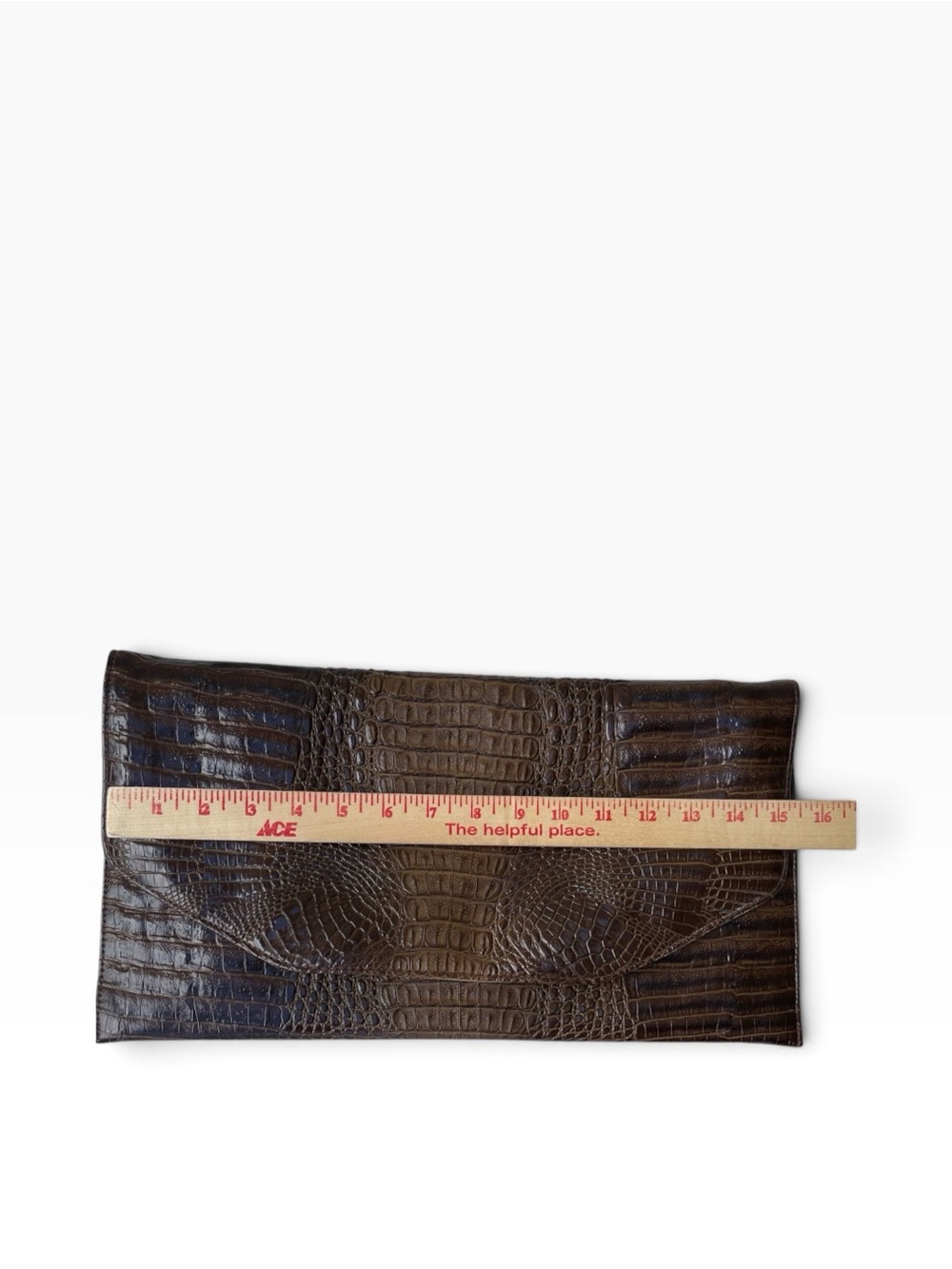 Vintage Genuine Hornback Crocodile Envelope Clutch Bag Brown Large 15.5” - Picture 5 of 11